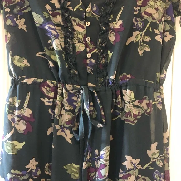 Converse | Navy Floral Short Sleeve Ruffle Print Fit & Flare Dress Size S - Picture 6 of 13